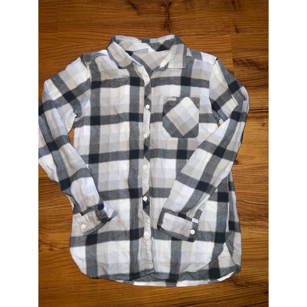 Columbia Womens Grey Black Plaid Long Sleeve Cotton Button Down Shirt Small